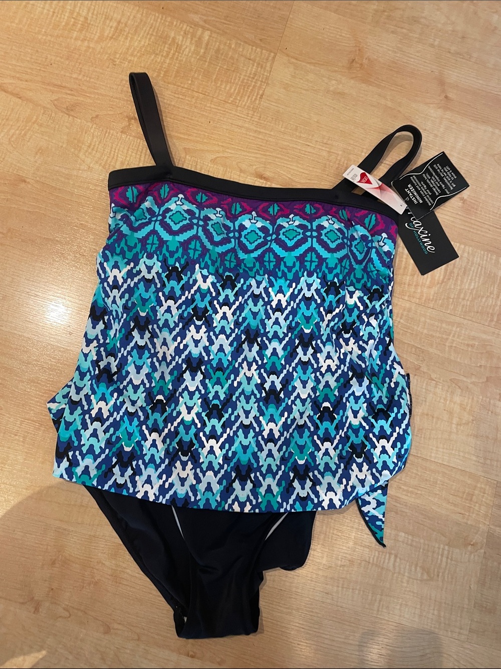 Maxine Blue/Teal print one piece swim suit with removable straps New with tags